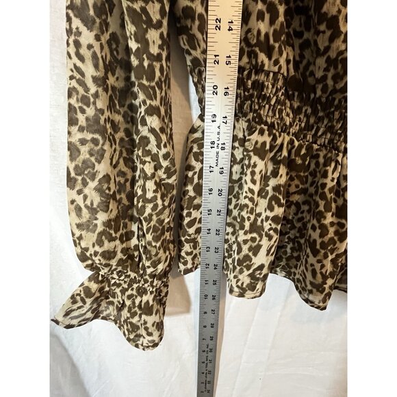 L Love Women's Medium Long Sleeved Leopard Print Sheer Blouse - Picture 9 of 10